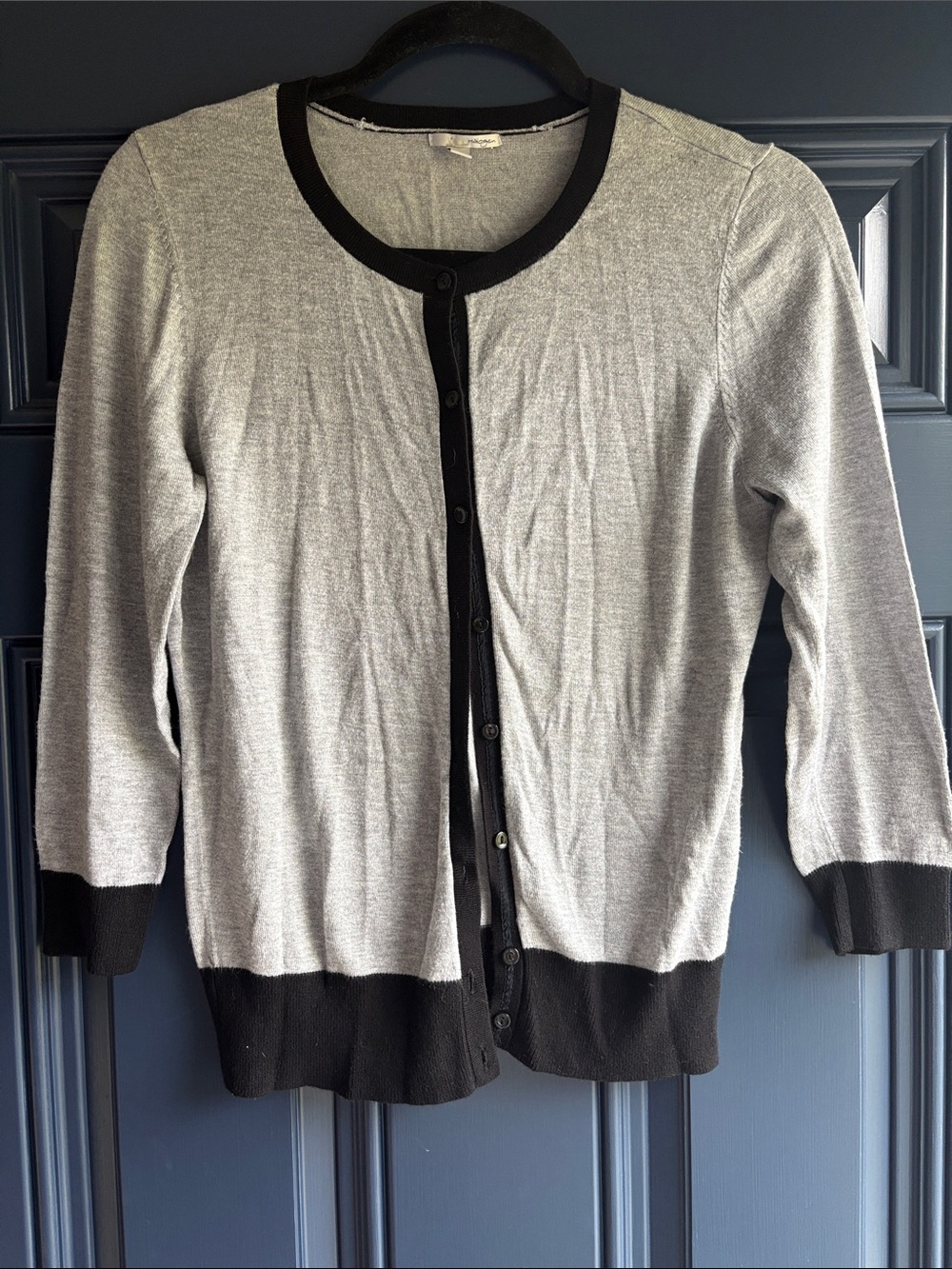 Halogen Gray and Black Button-Front Crewneck Cardigan